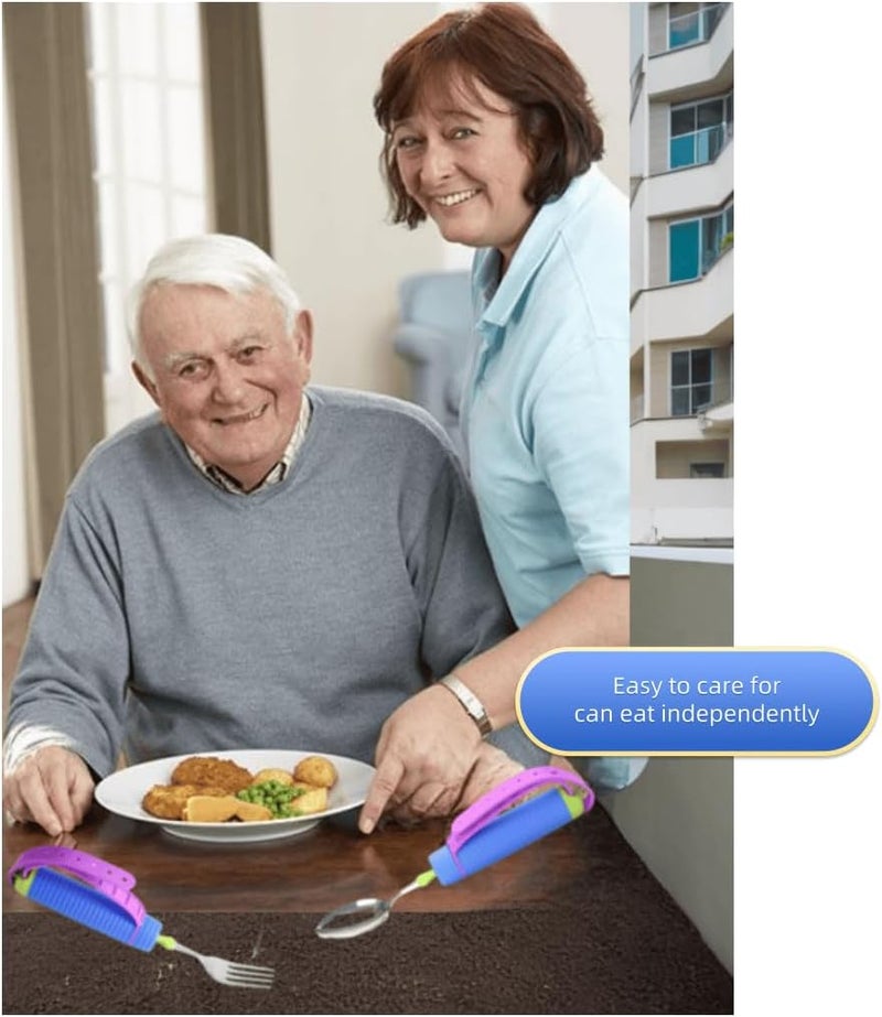 LUCKIEST MAP Bendable Adaptive Utensils Spoons Forks Set,Left and Right Handed, for Hand Tremors & Muscle Weakness,Arthritis,Stroke,Parkinson,360 Degree Rotation Weighted Rubber Strap,Eating & Drinking Aids - Image 3